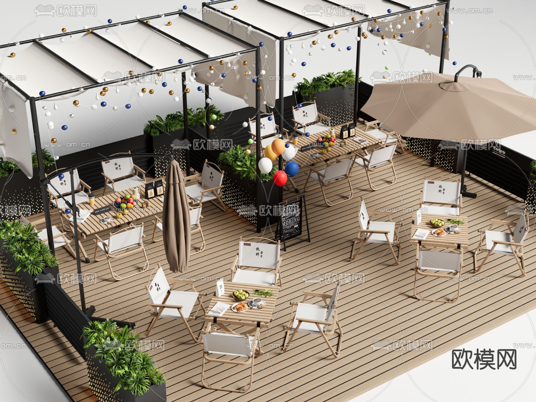 外摆露营桌椅 户外桌椅su模型下载（渲染图2）