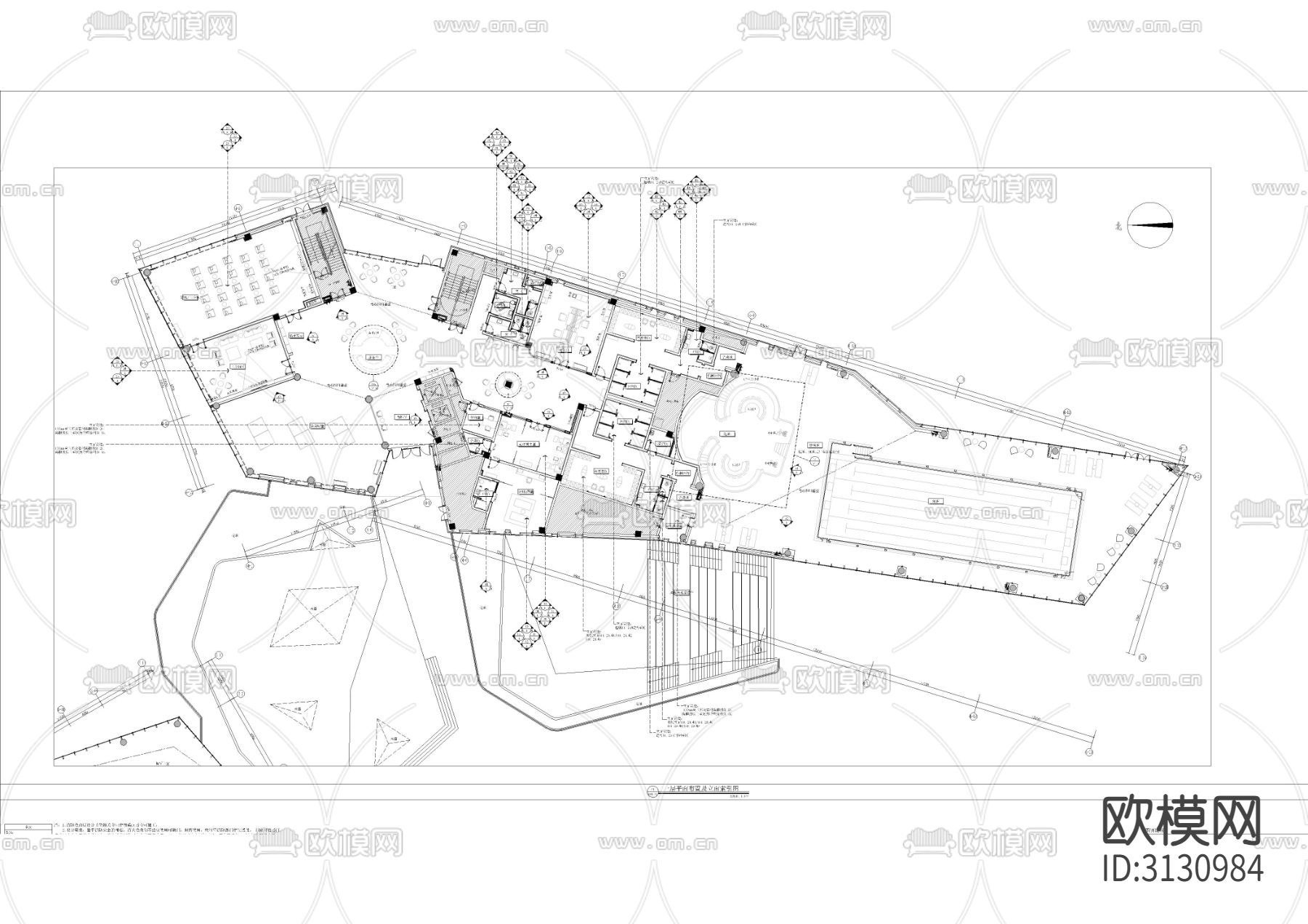 养老活力中心（会所）室内装修cad施工图下载（渲染图2）