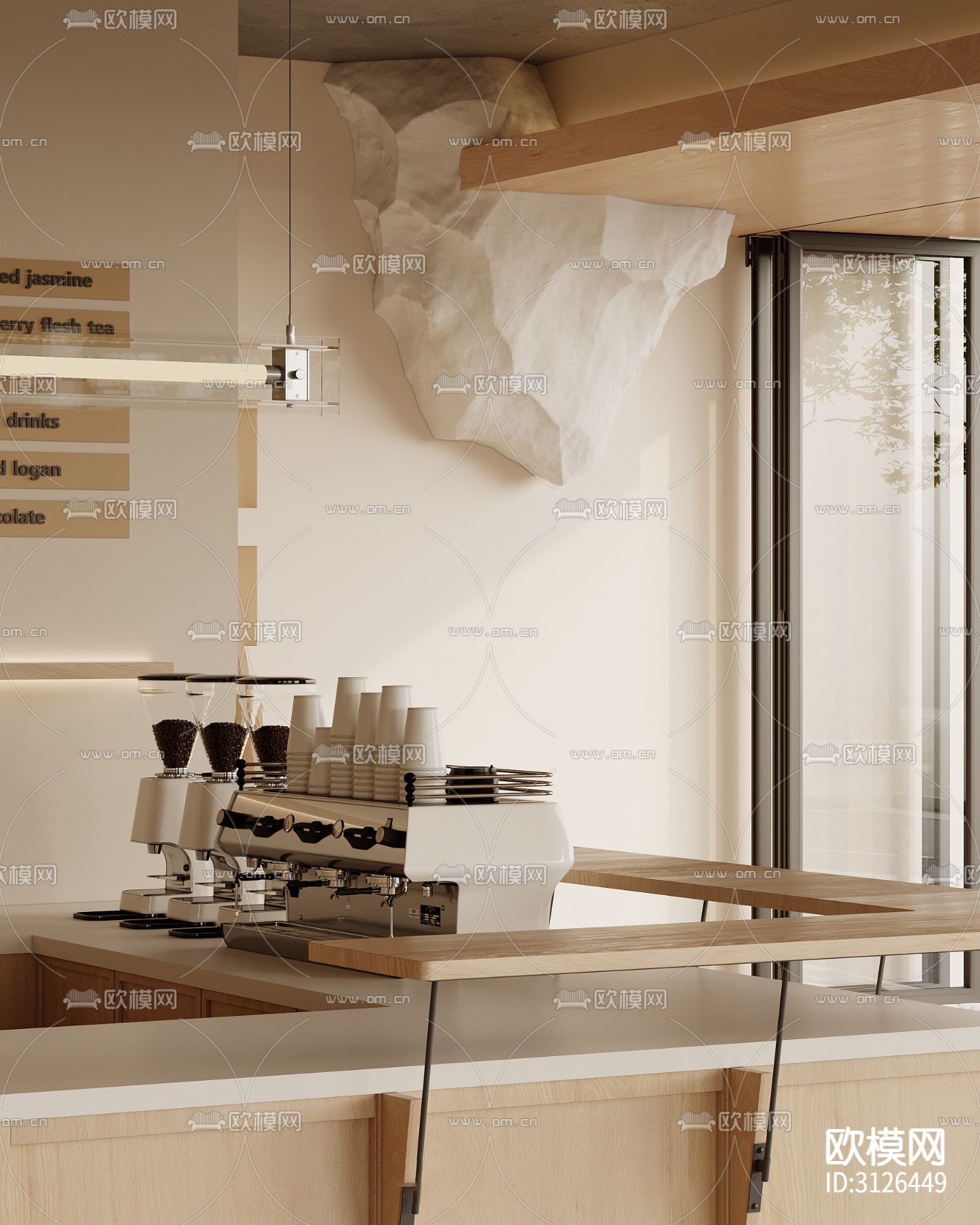 咖啡厅 奶茶店cad施工图下载（渲染图9）