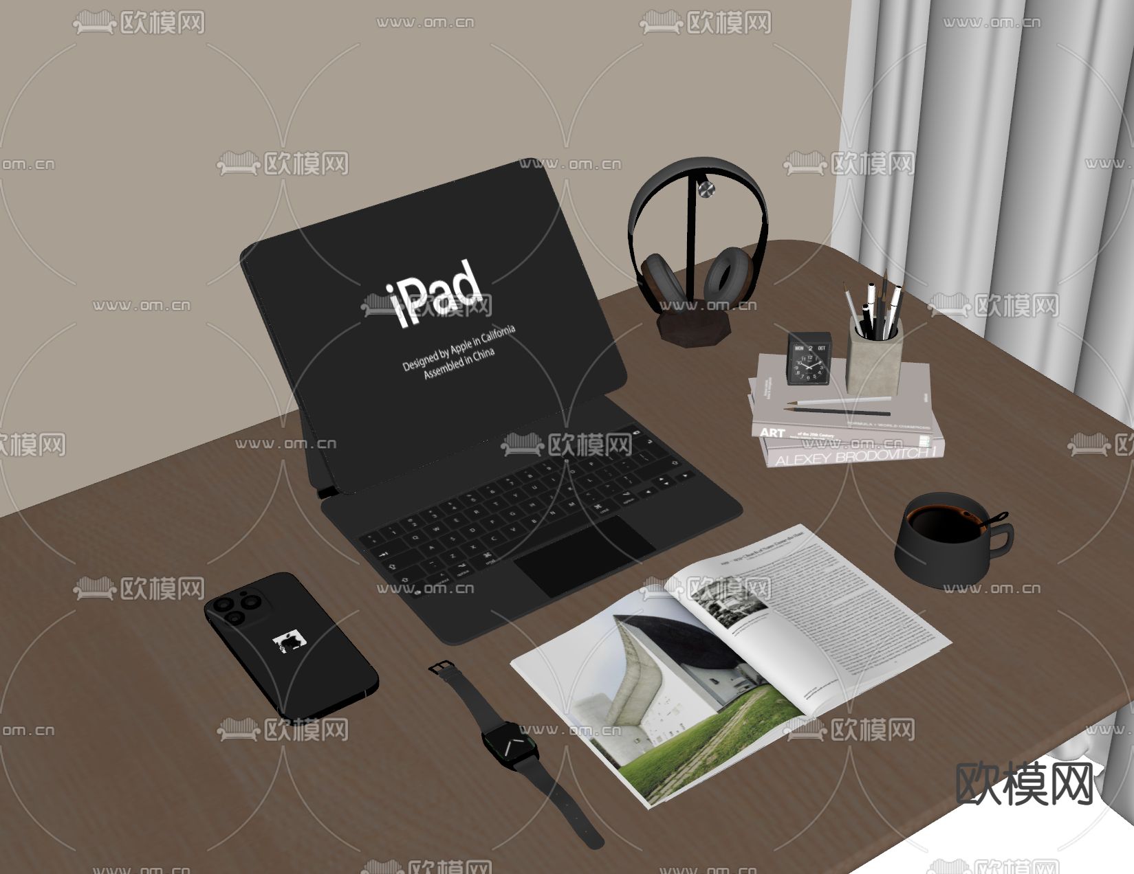 笔记本 电脑 办公用品 耳机su模型下载（渲染图1）