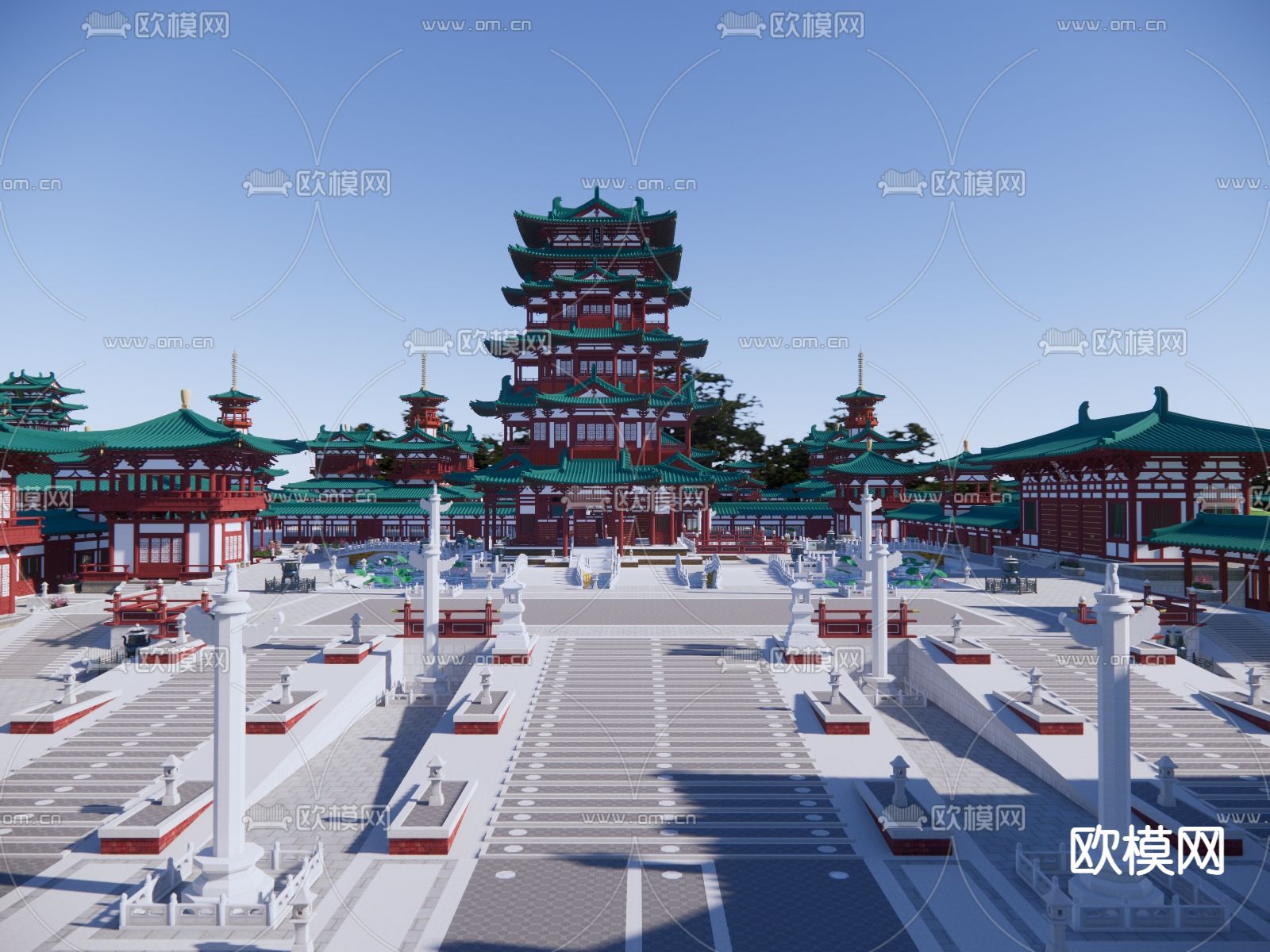 中式古建筑群su模型下载（渲染图4）