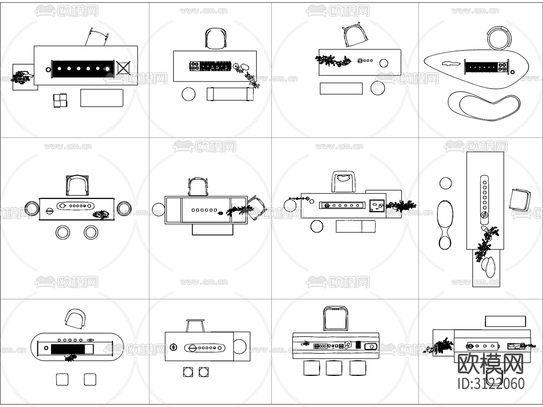 新中式茶室 茶桌椅 茶台cad图库下载（渲染图1）
