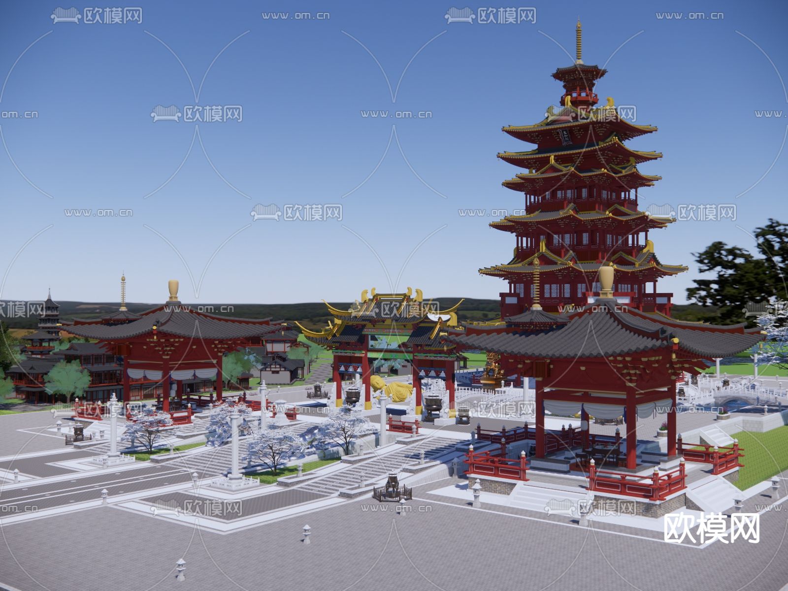 中式古建筑群su模型下载（渲染图3）