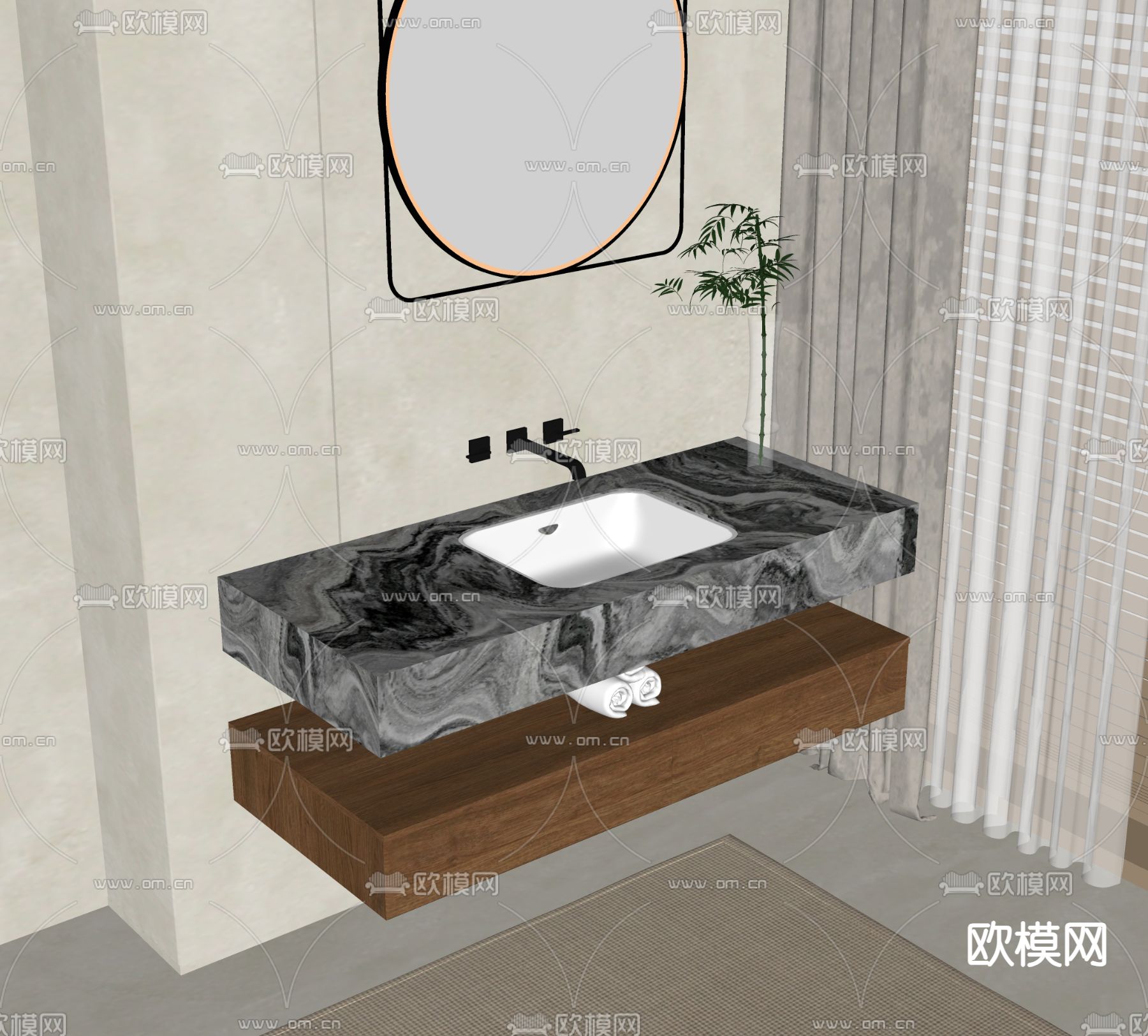 现代洗手台su模型下载（渲染图1）