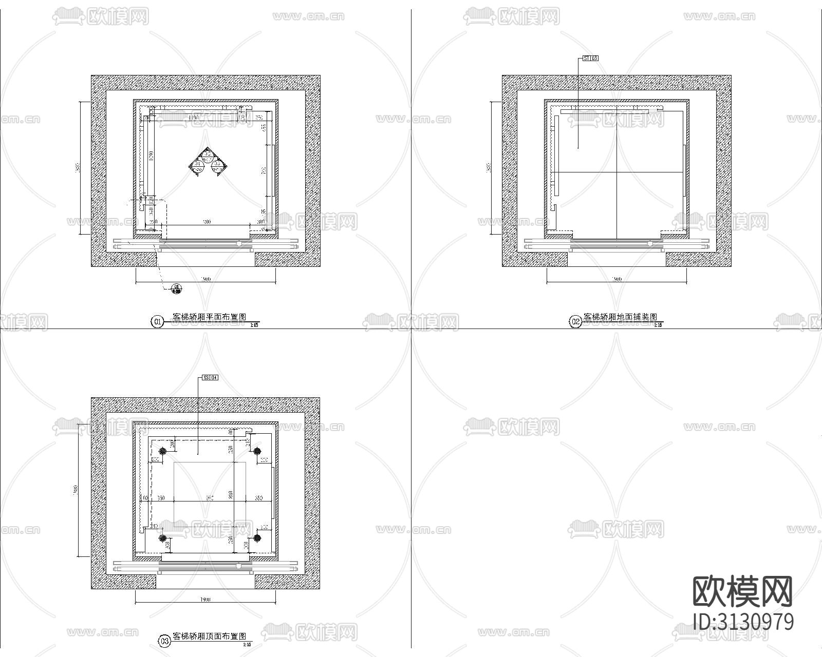 客用电梯、无障碍电梯轿厢cad施工图下载（渲染图1）