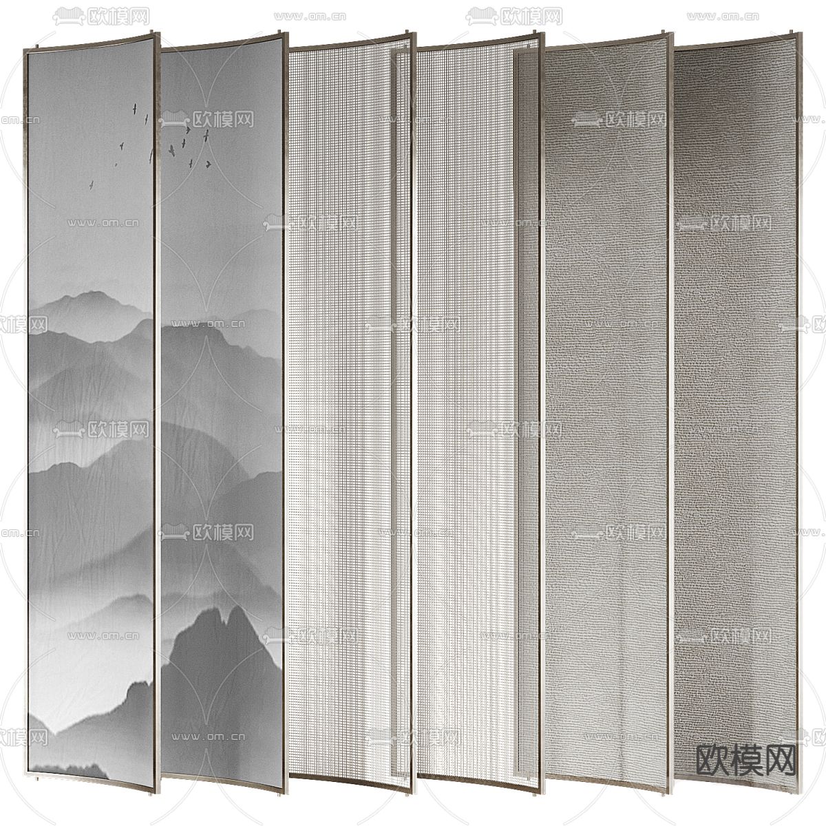 新中式屏风 隔断3d模型下载（渲染图1）