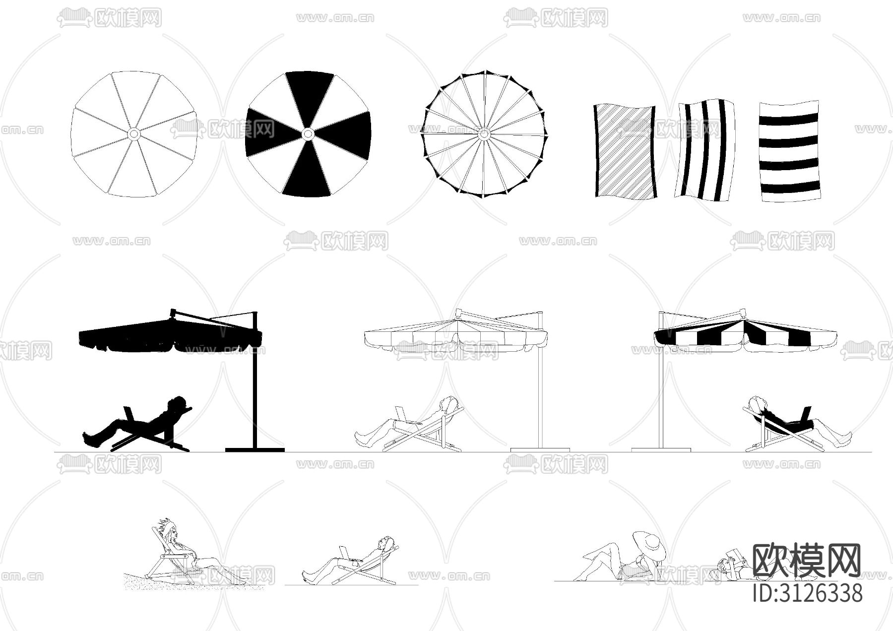 户外遮阳伞cad立面图下载