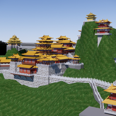  中式古建筑群su模型 