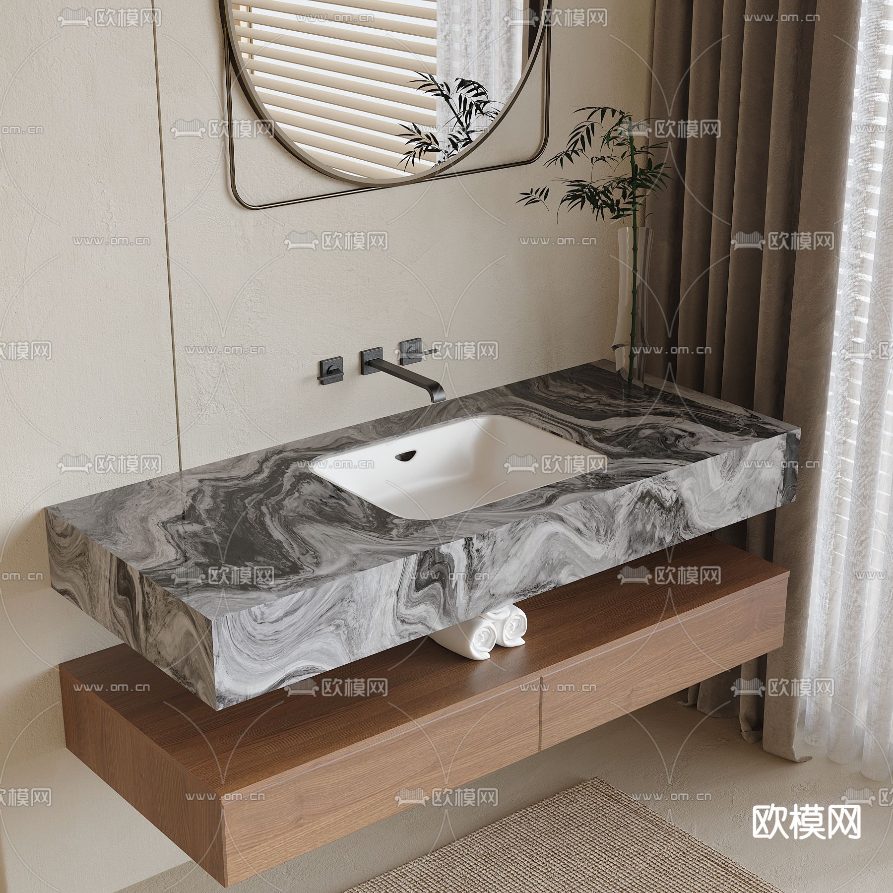 现代洗手台su模型下载（渲染图2）