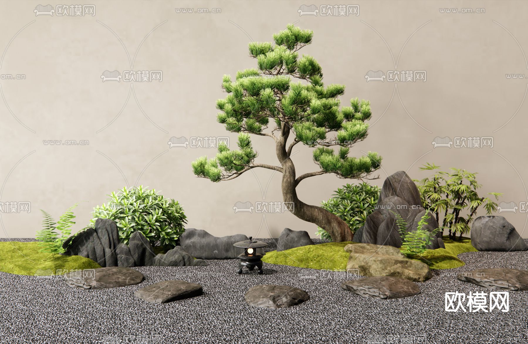 假山景观 松树造景 微地形3d模型下载