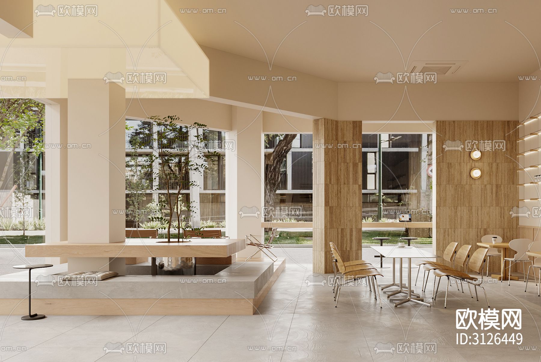 咖啡厅 奶茶店cad施工图下载（渲染图8）