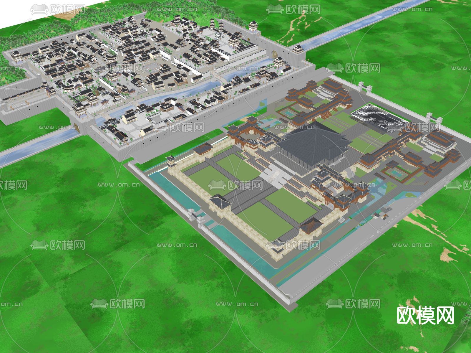 中式古建筑群su模型下载（渲染图1）