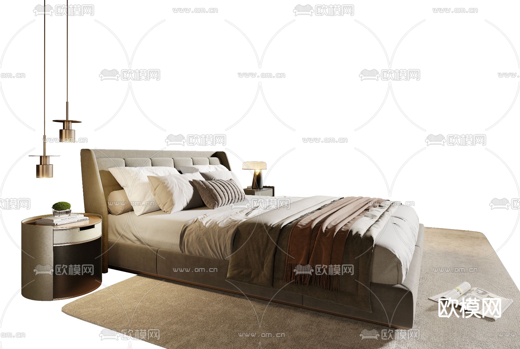 Minotti 现代双人床3d模型下载