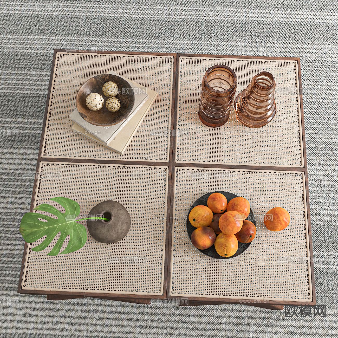 藤编茶几 点心 果盘3d模型下载