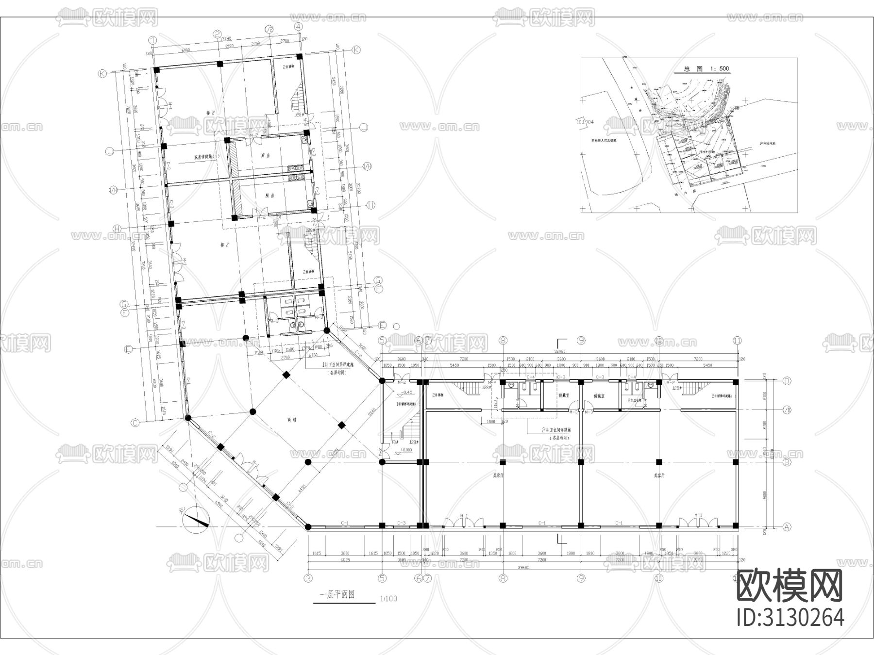 商业综合楼 办公楼cad施工图下载（渲染图1）
