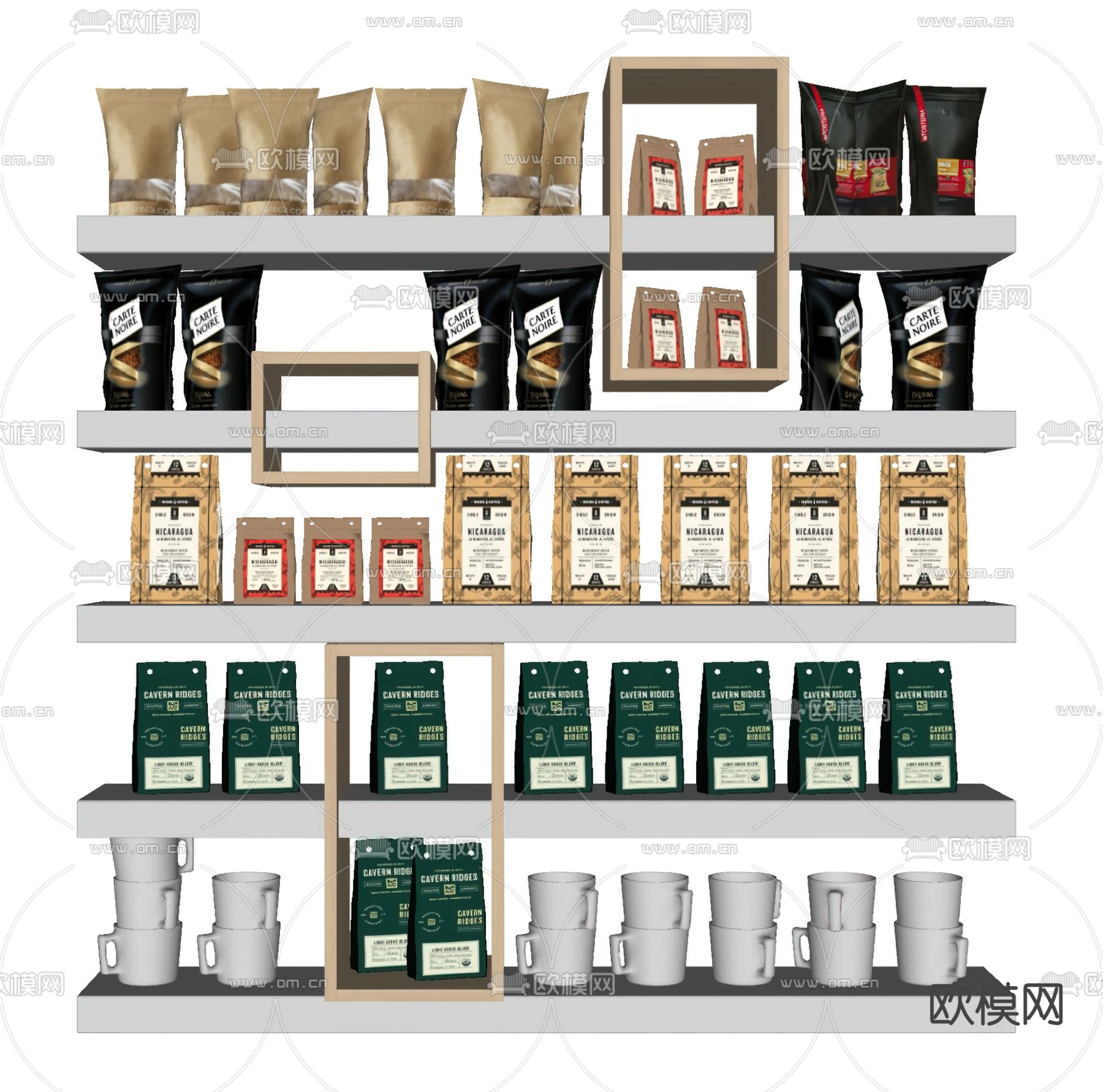 现代食物 咖啡用品 袋装咖啡豆 货物su模型下载（渲染图1）