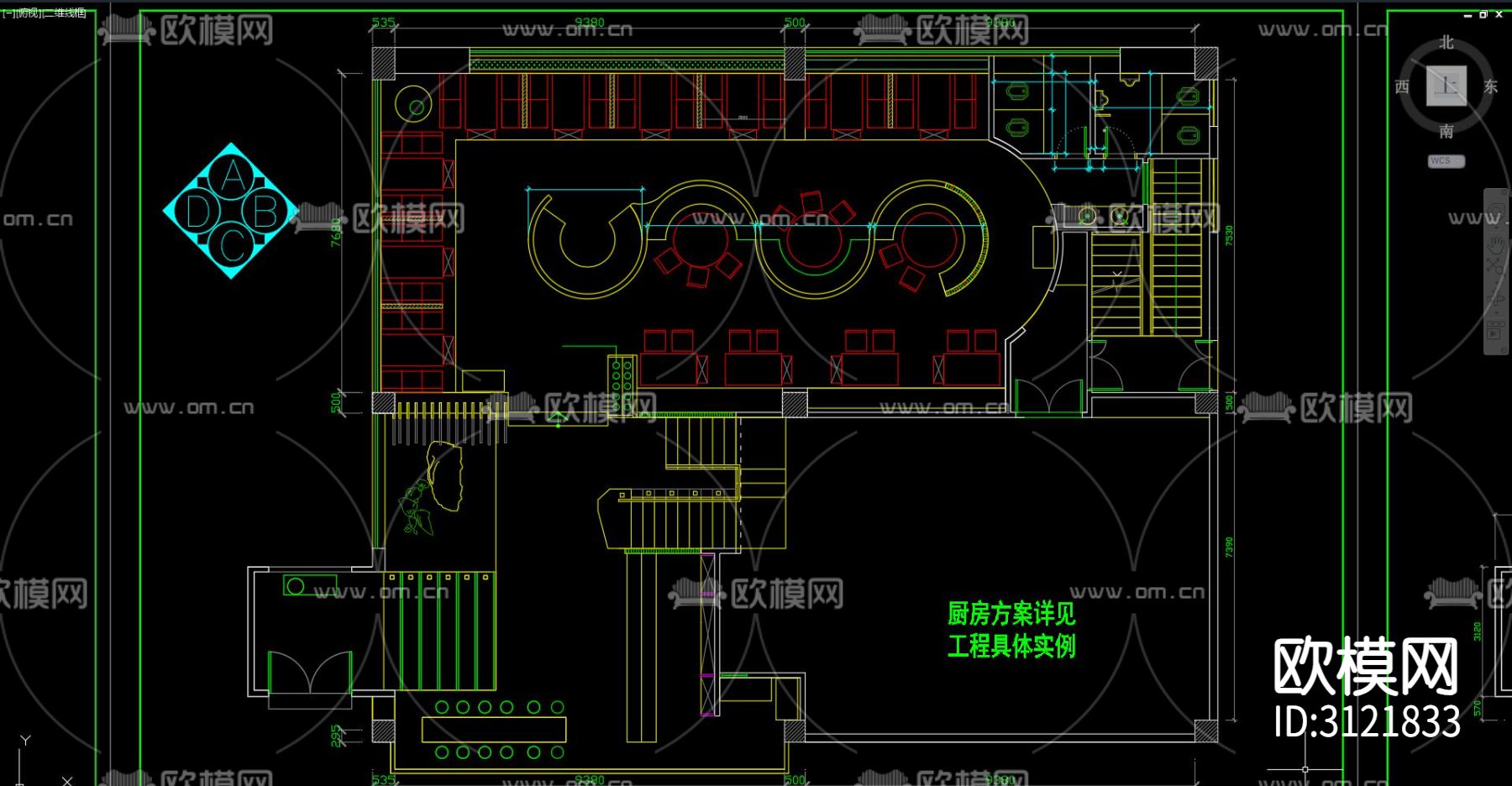 港式茶餐厅 餐厅cad施工图下载（渲染图1）