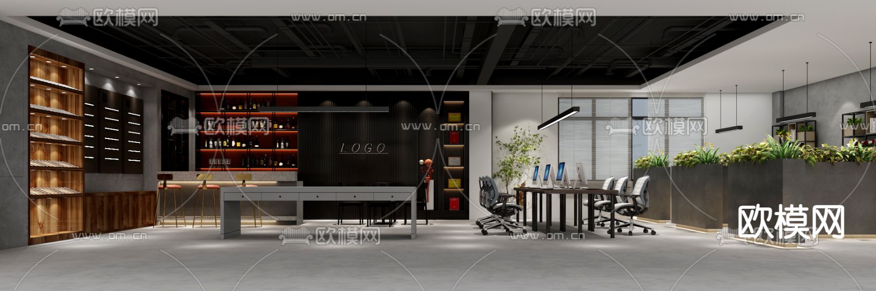 办公室茶水间 水吧区 休闲区3d模型下载（渲染图2）