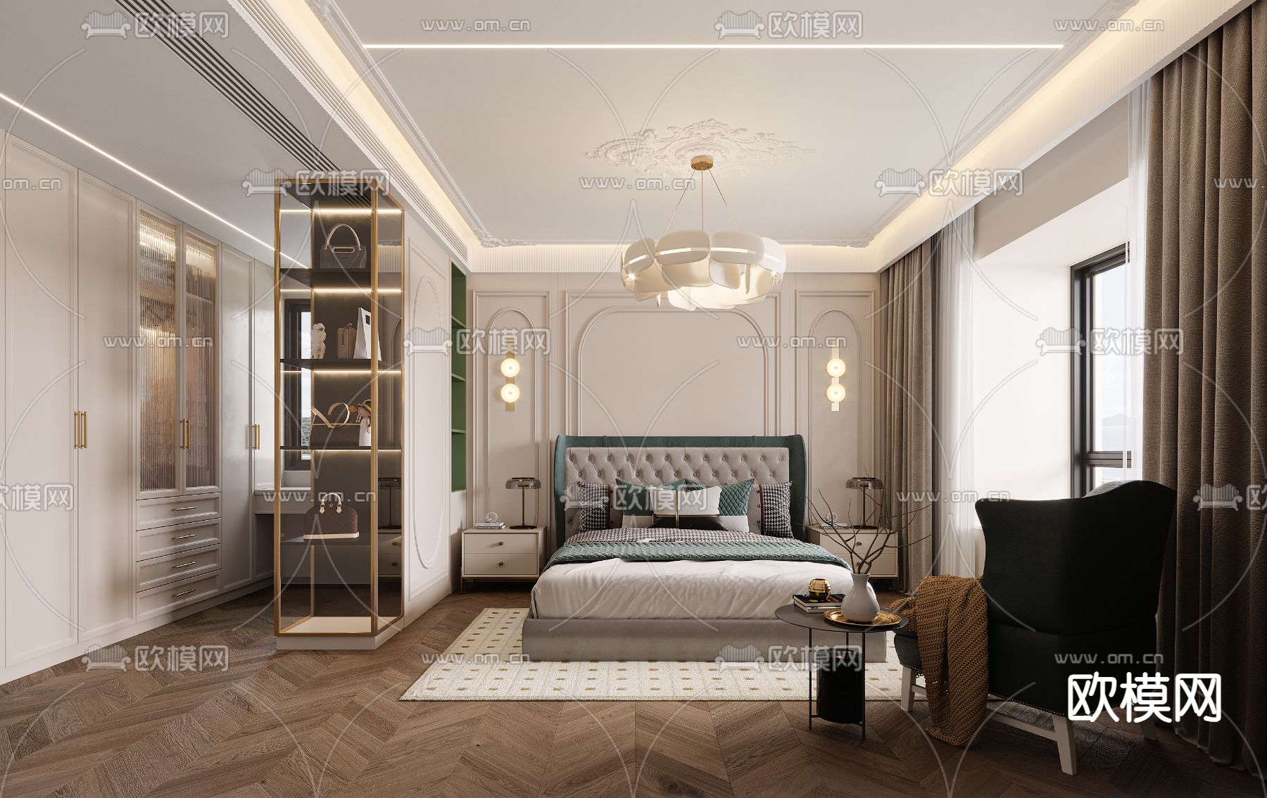 法式卧室 主卧 主人房3d模型下载（渲染图1）
