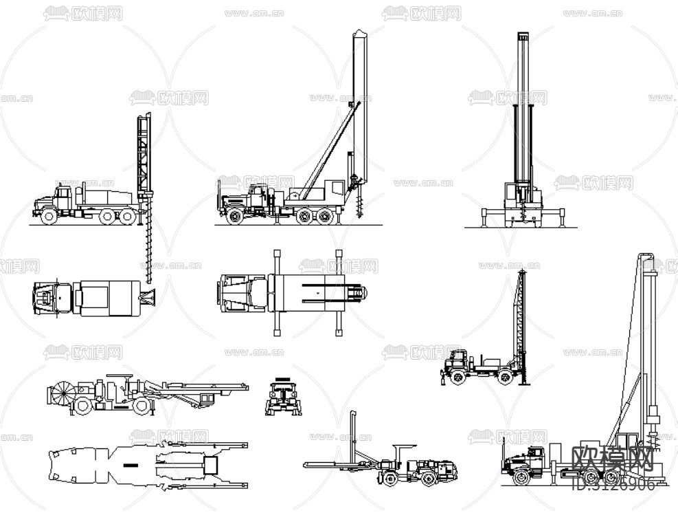 起重机 挖掘机 车型cad图库下载（渲染图2）