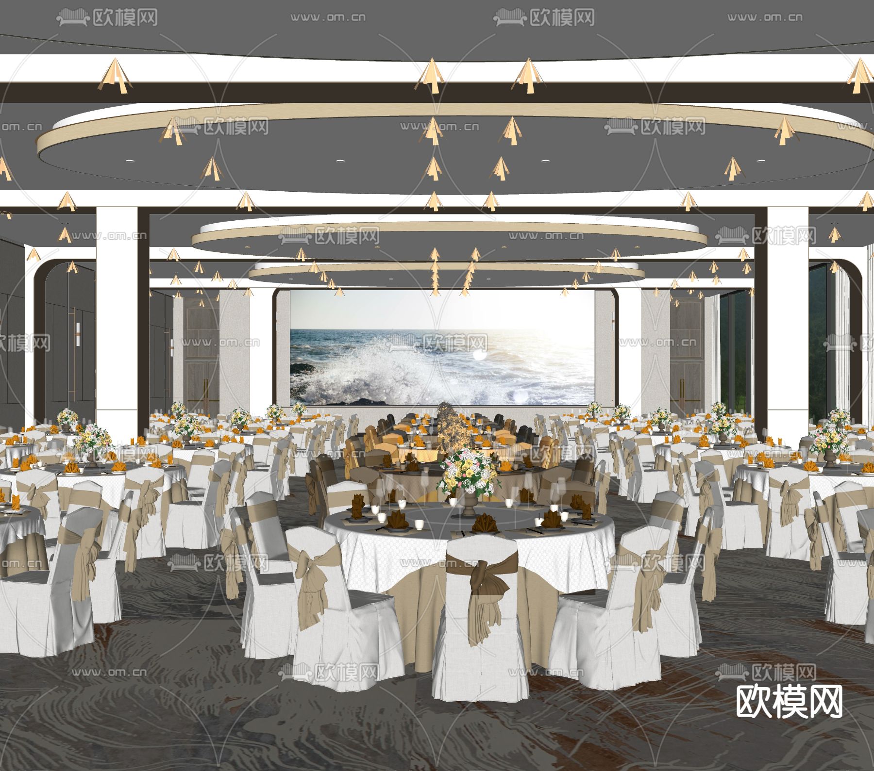 现代酒店宴会厅su模型下载（渲染图1）