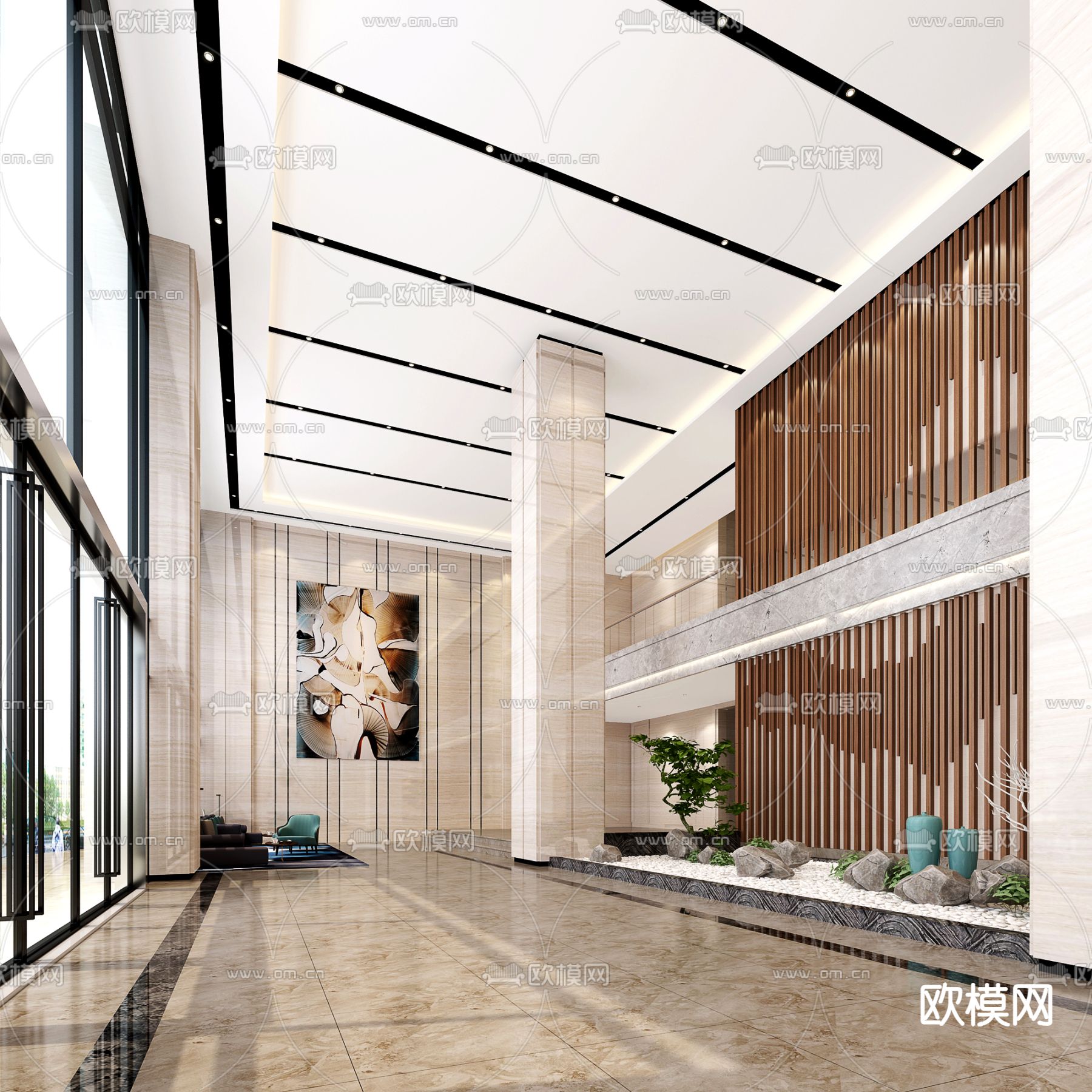 商务大堂 写字楼 办公大堂3d模型下载（渲染图1）