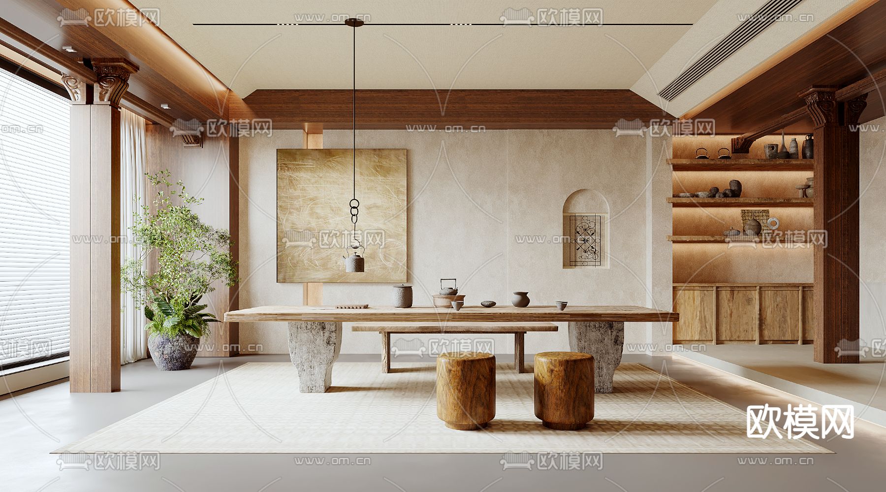 中古风茶室 饮茶间 洽谈室3d模型下载
