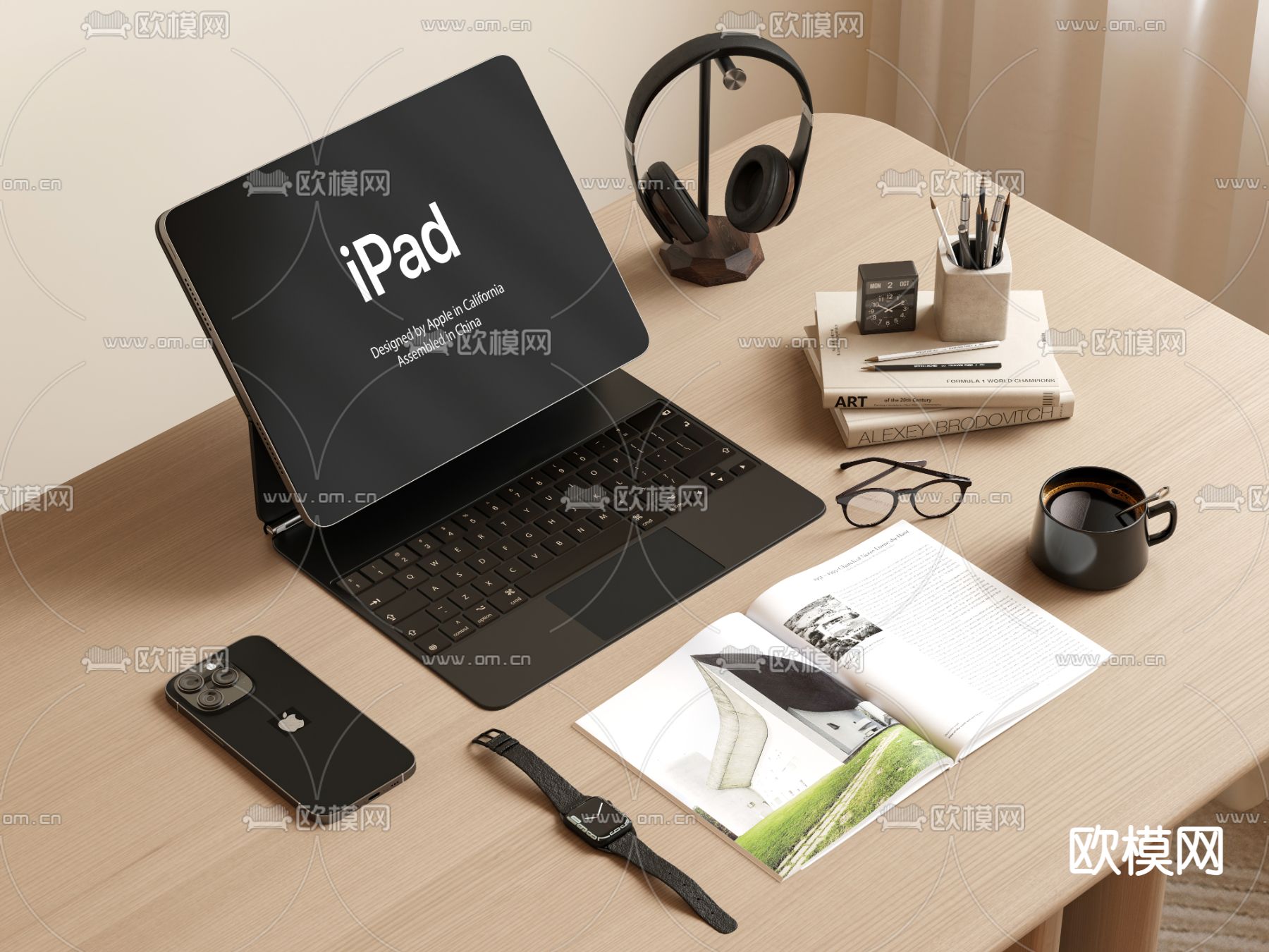 笔记本 电脑 办公用品 耳机su模型下载（渲染图2）