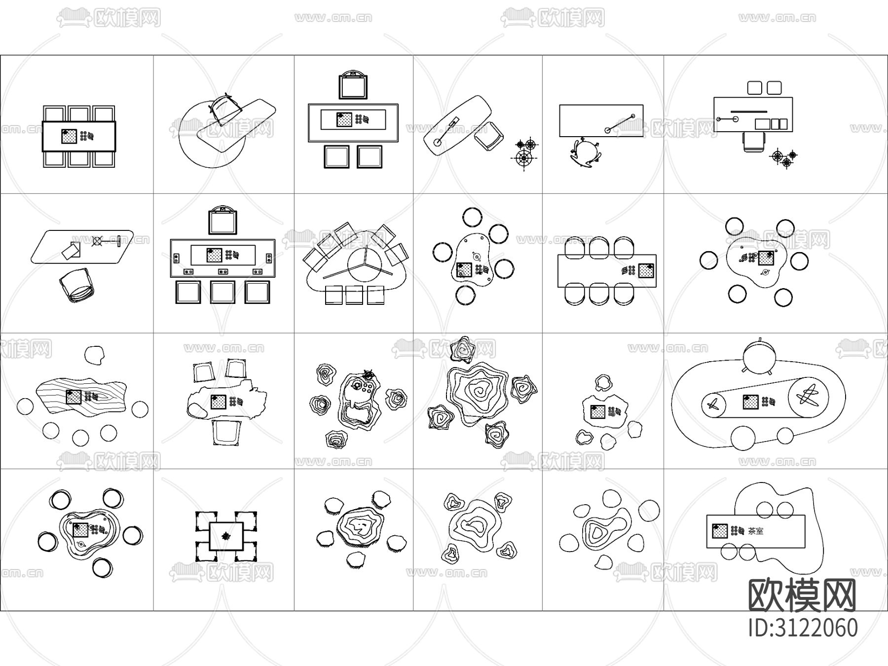 新中式茶室 茶桌椅 茶台cad图库下载（渲染图6）