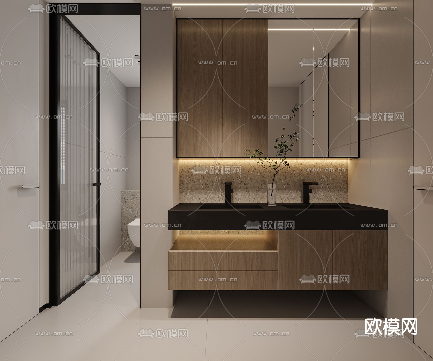 现代卫生间 浴室 洗手间3d模型下载（渲染图1）