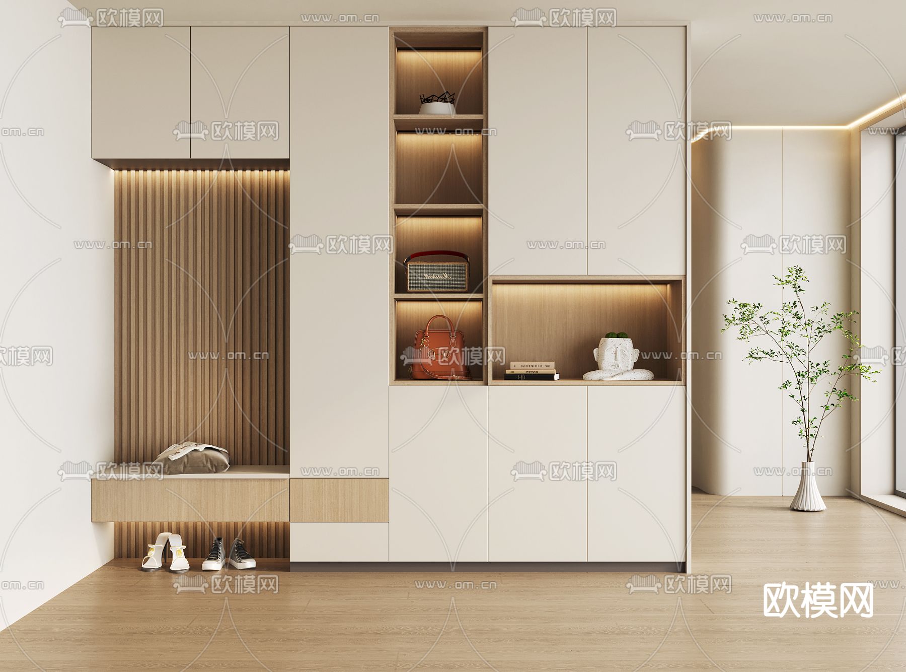 奶油风鞋柜3d模型下载