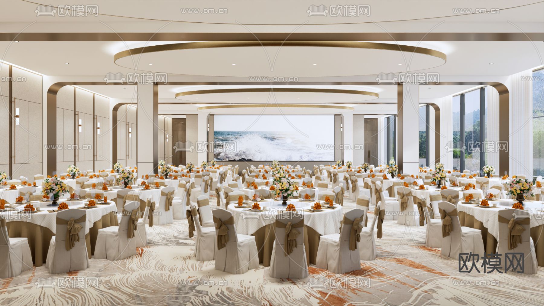 现代酒店宴会厅su模型下载（渲染图2）