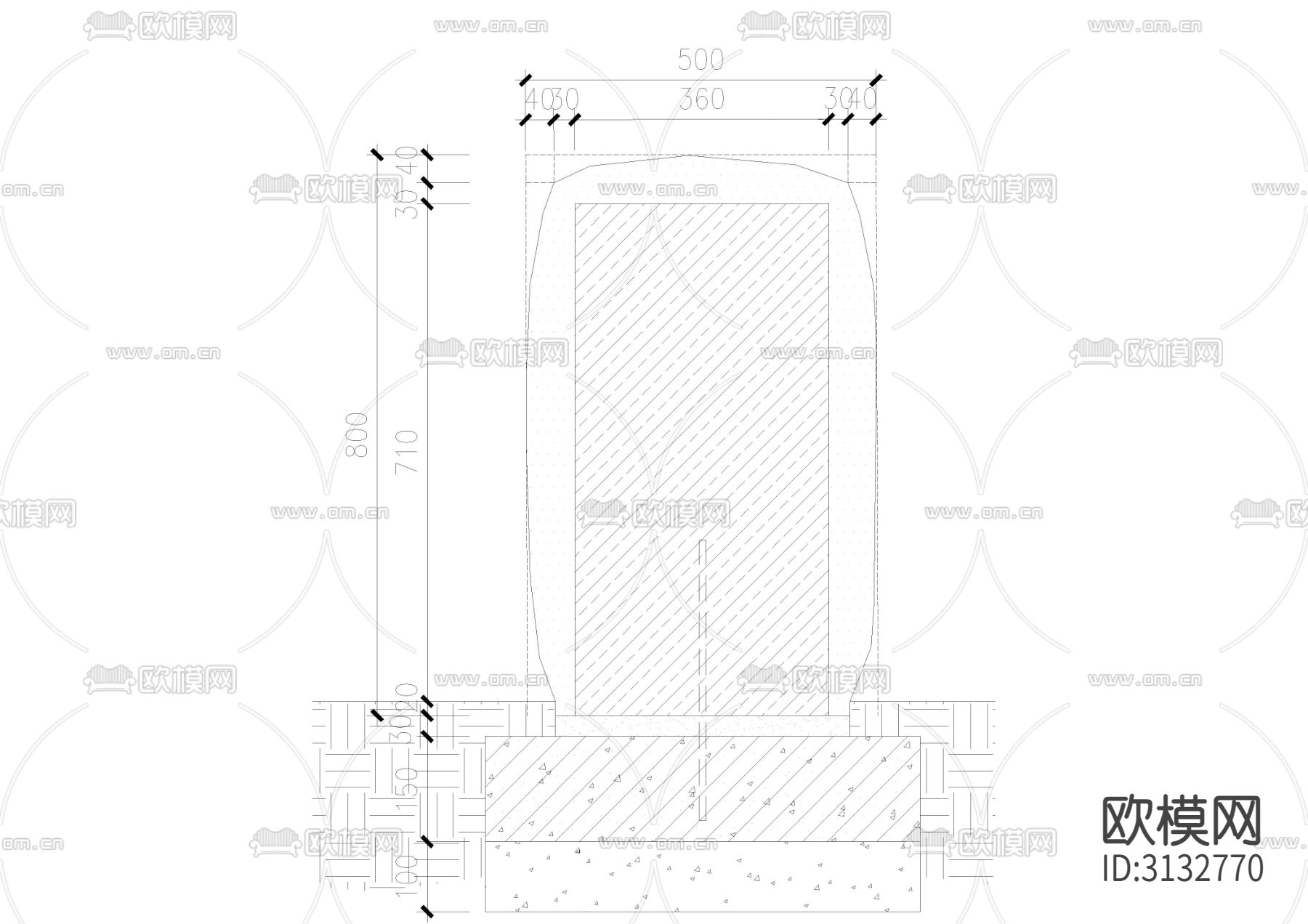 2024条石 矮墙 景墙cad大样图下载（渲染图4）