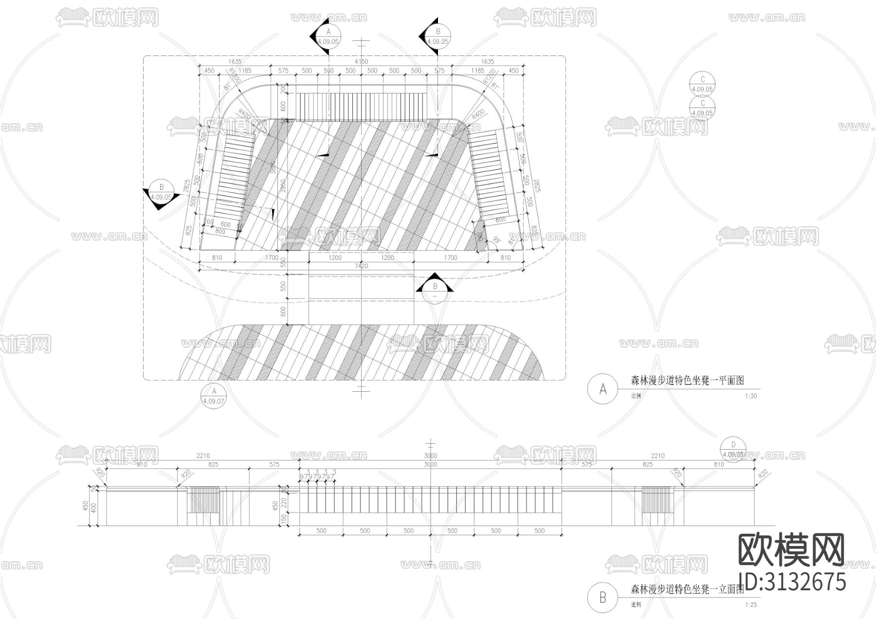 森林漫步道cad施工图下载（渲染图3）