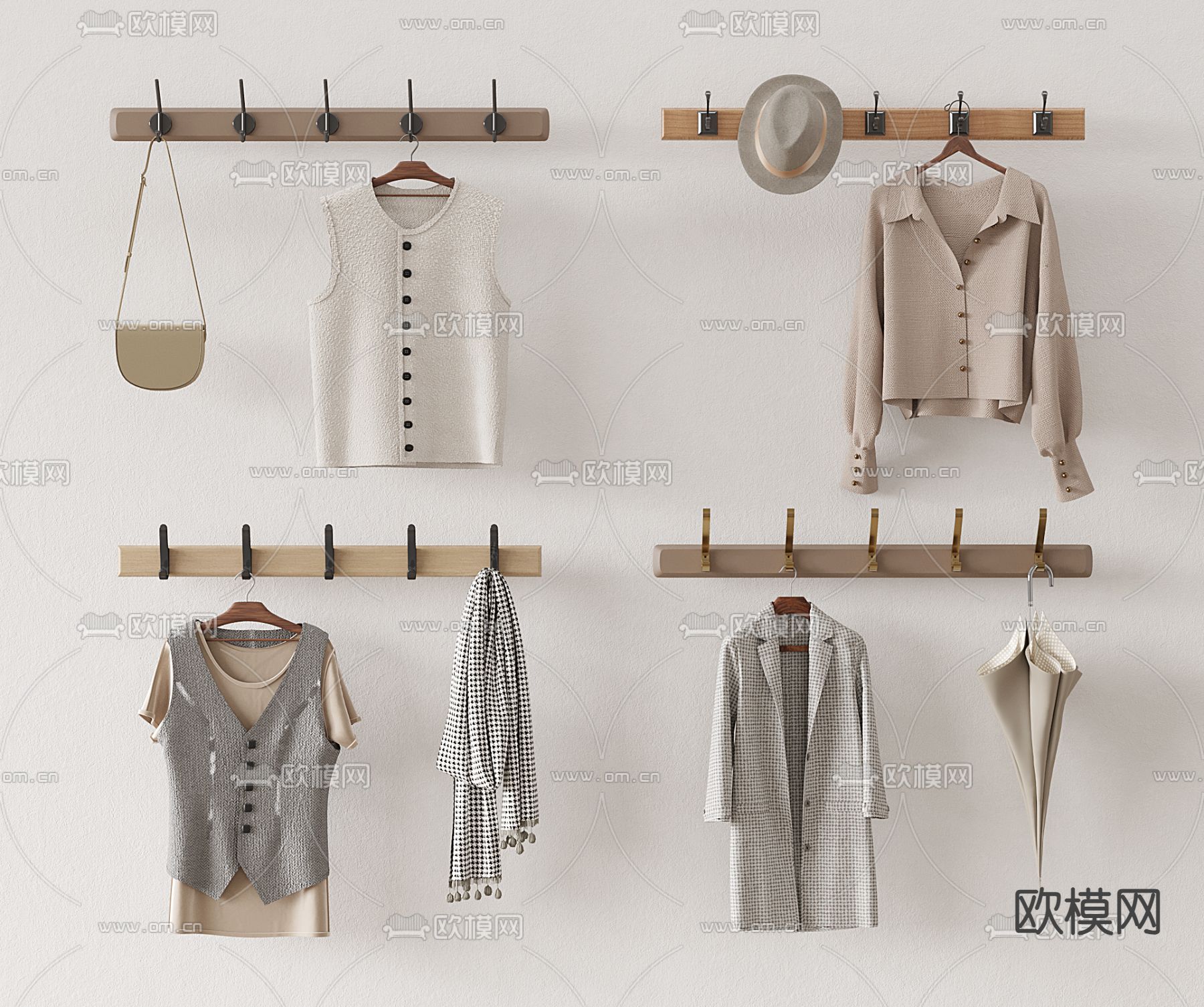 现代衣服挂钩 挂衣钩 衣服 帽子su模型下载（渲染图2）