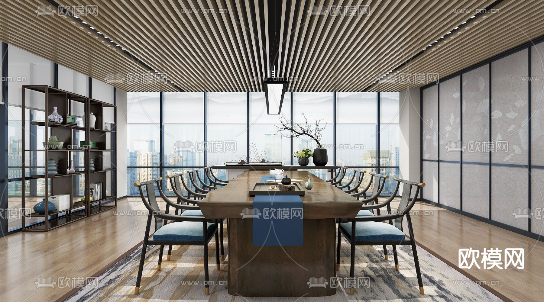 新中式接待室 洽谈室3d模型下载（渲染图1）