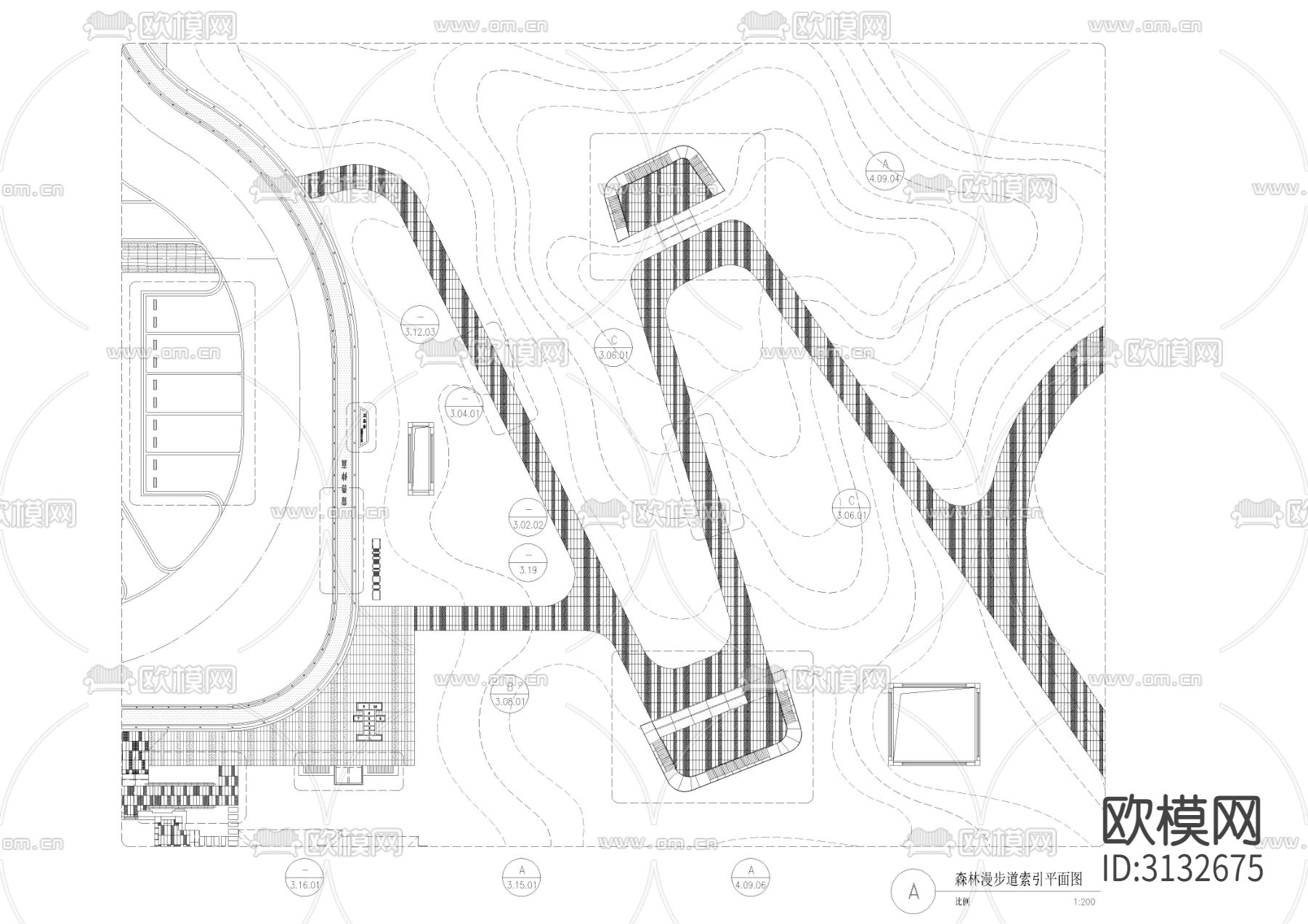 森林漫步道cad施工图下载（渲染图1）