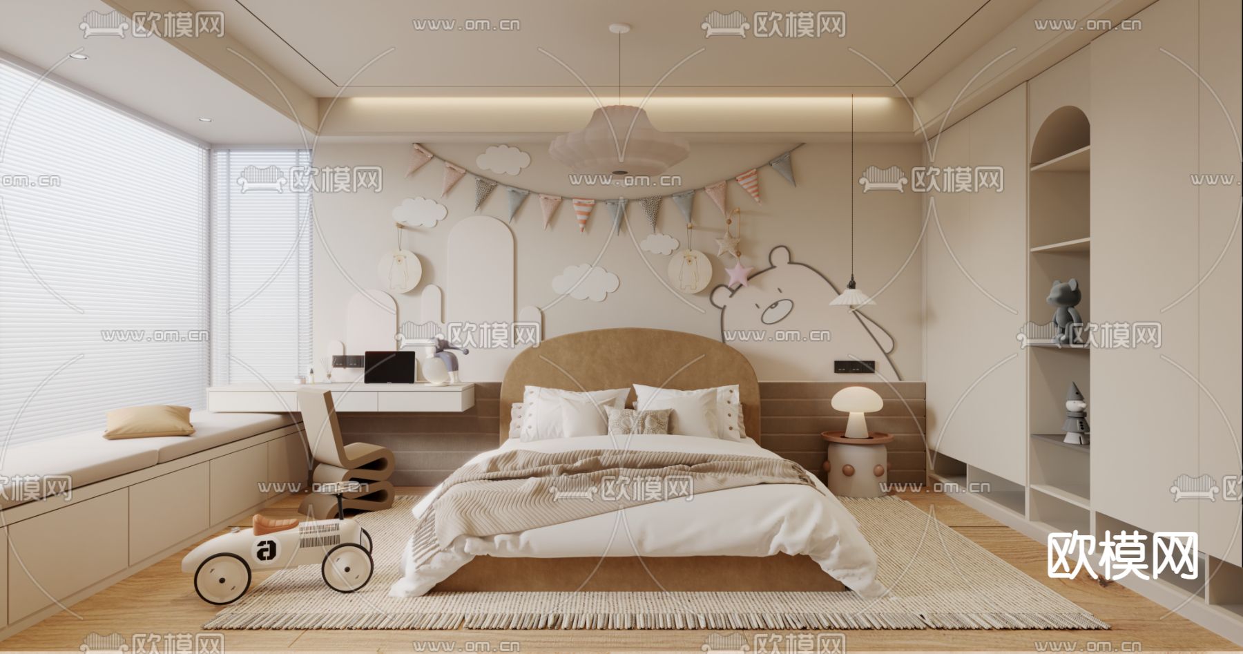 奶油风儿童房3d模型下载