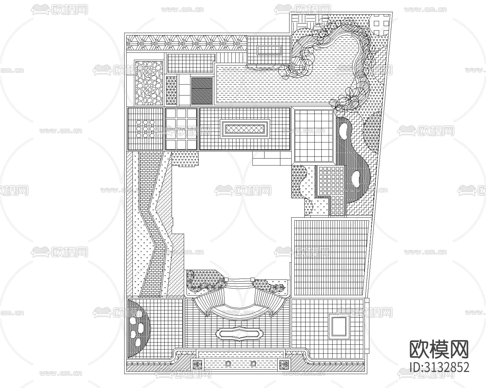 新中式别墅 花园景观cad平面图下载（渲染图1）