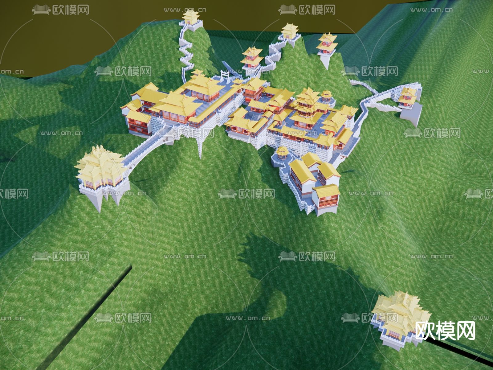 中式古建筑群su模型下载（渲染图2）