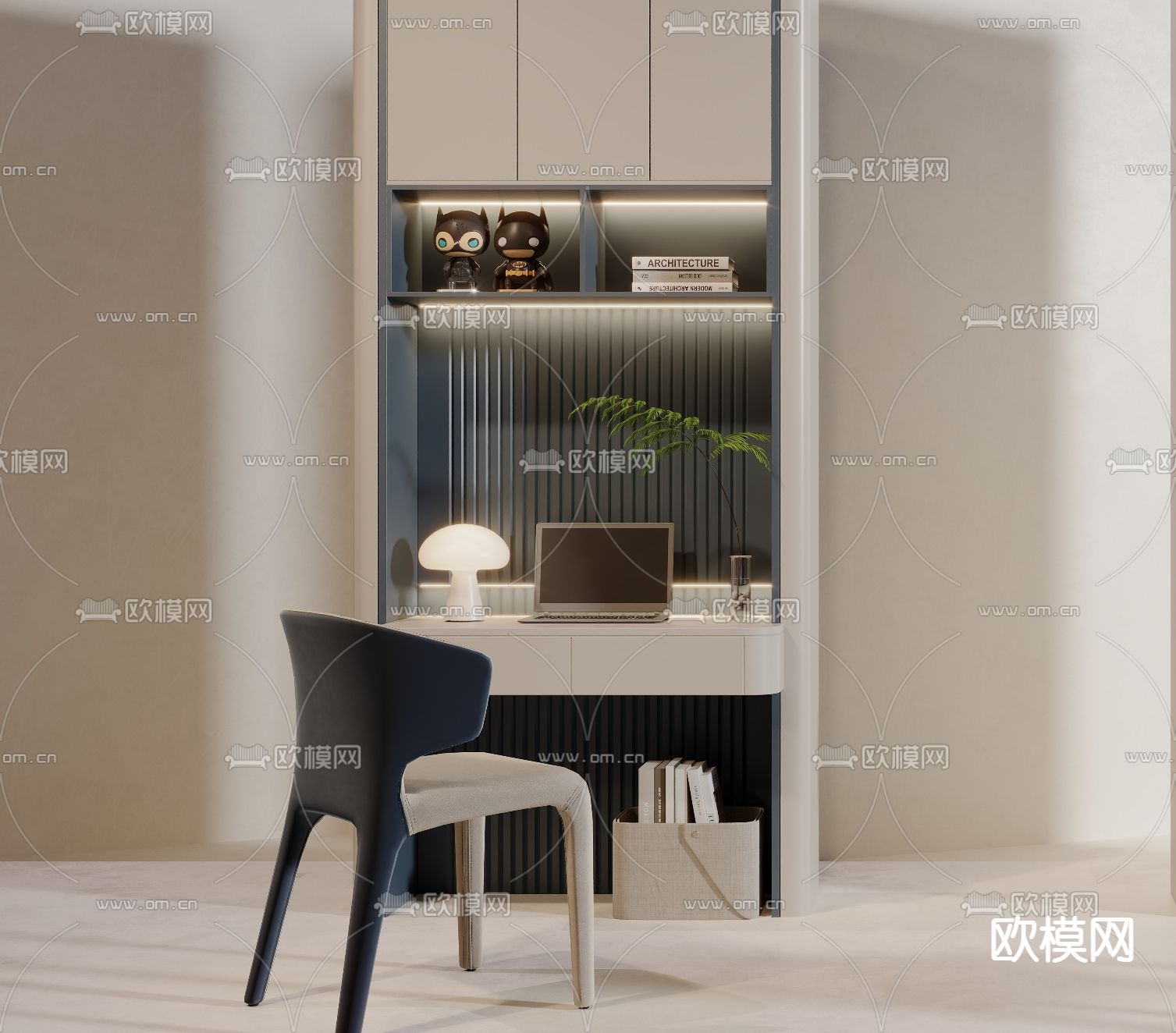 儿童书桌 写字台 学习桌 一体3d模型下载（渲染图2）