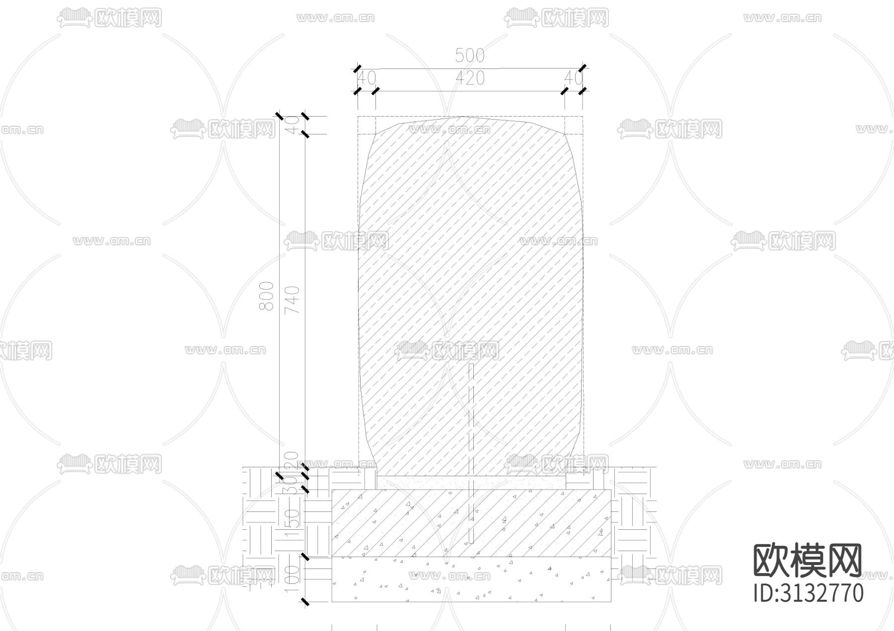 2024条石 矮墙 景墙cad大样图下载（渲染图3）