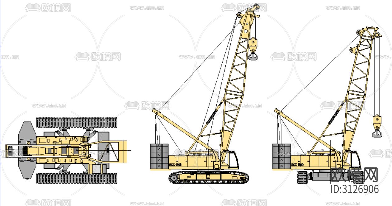 起重机 挖掘机 车型cad图库下载（渲染图3）