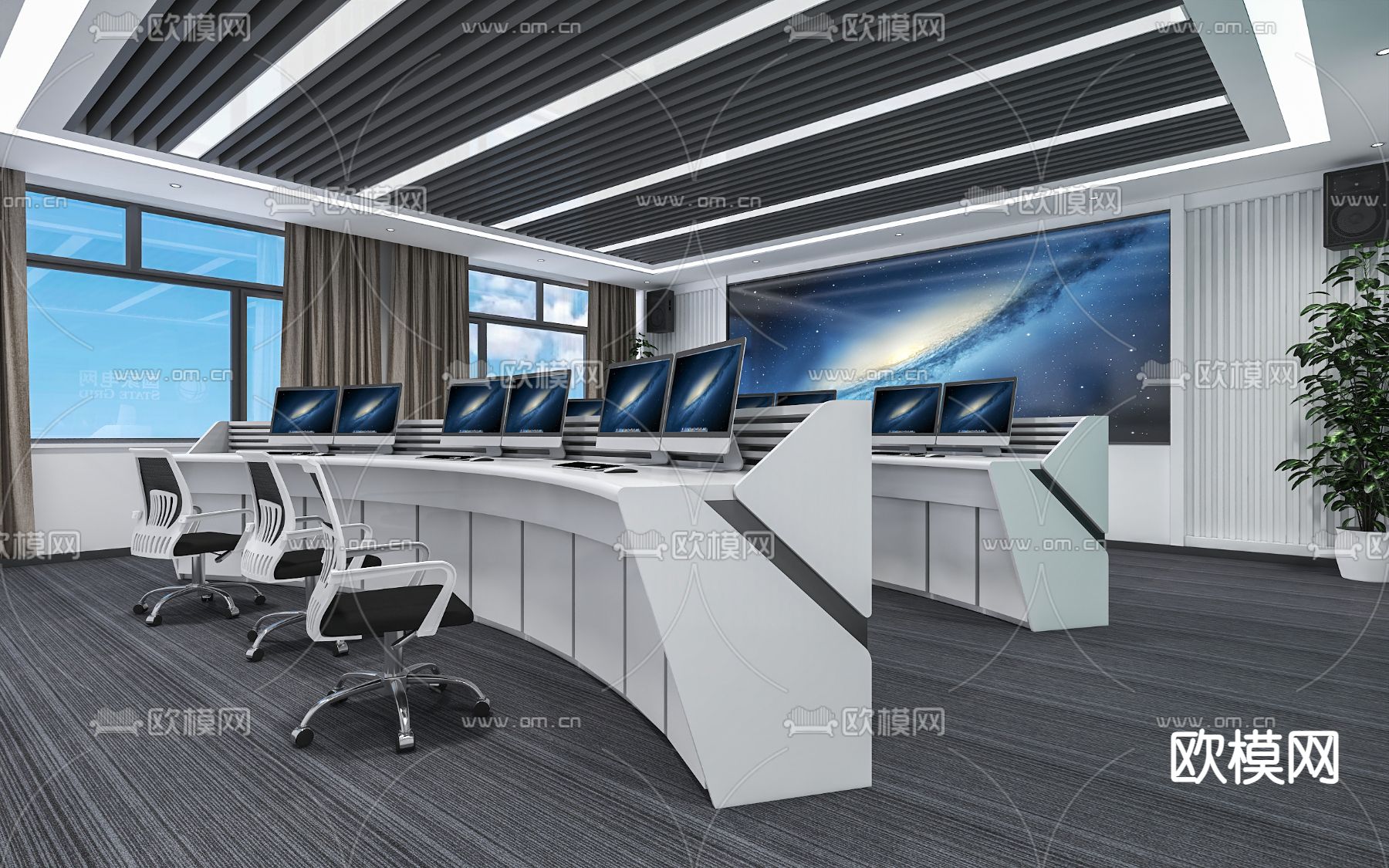 现代监控室 控制室 电网3d模型下载（渲染图2）