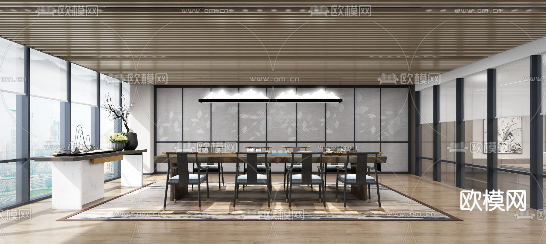 新中式接待室 洽谈室3d模型下载（渲染图2）