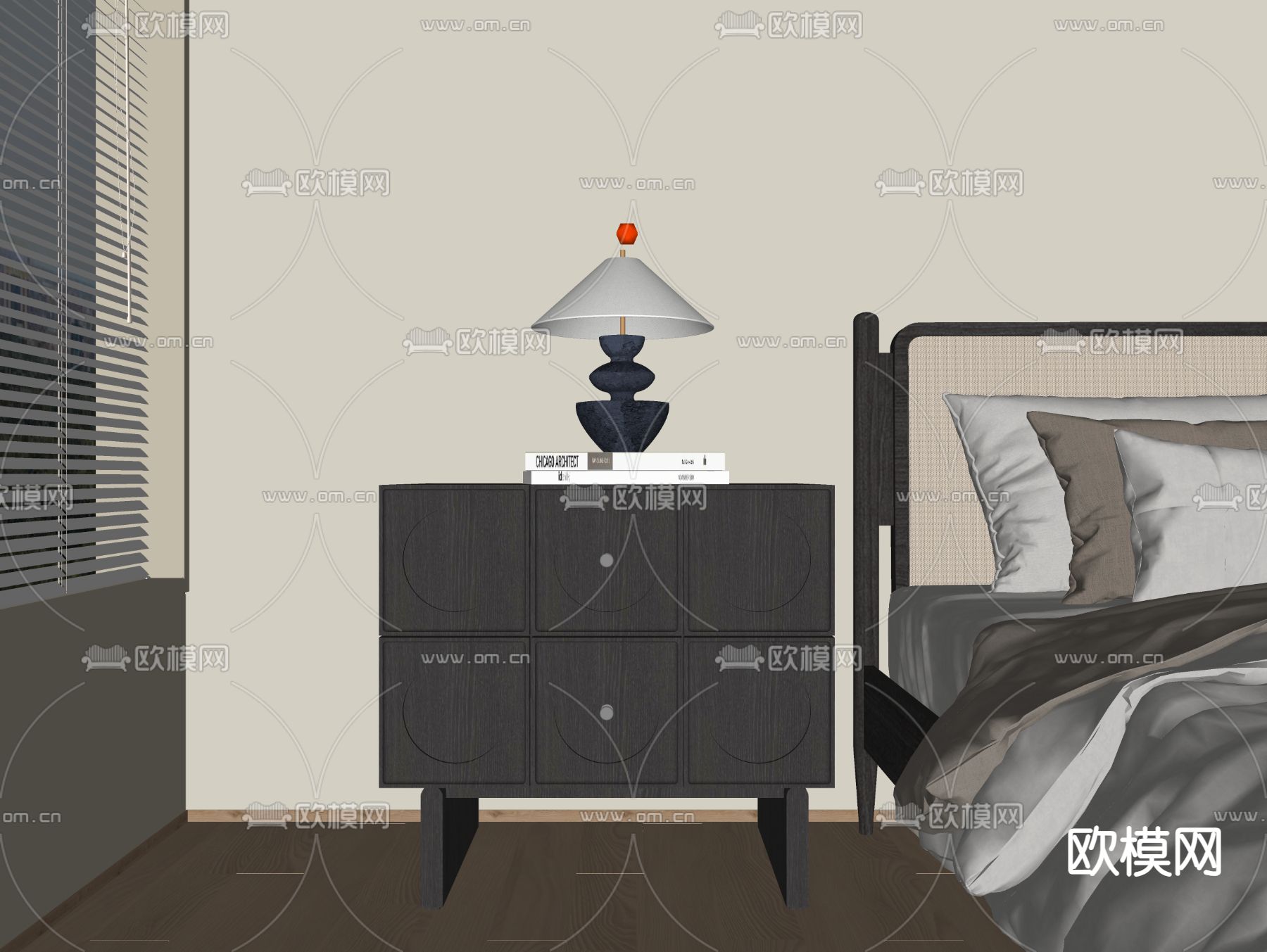 侘寂风床头柜su模型下载（渲染图1）