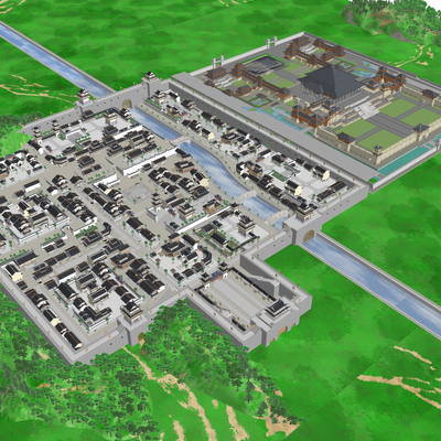  中式古建筑群su模型 