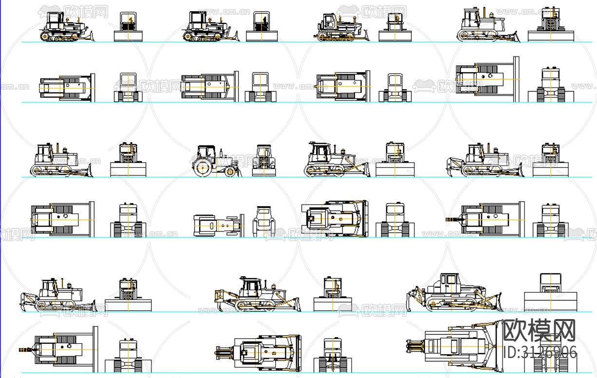 起重机 挖掘机 车型cad图库下载（渲染图6）
