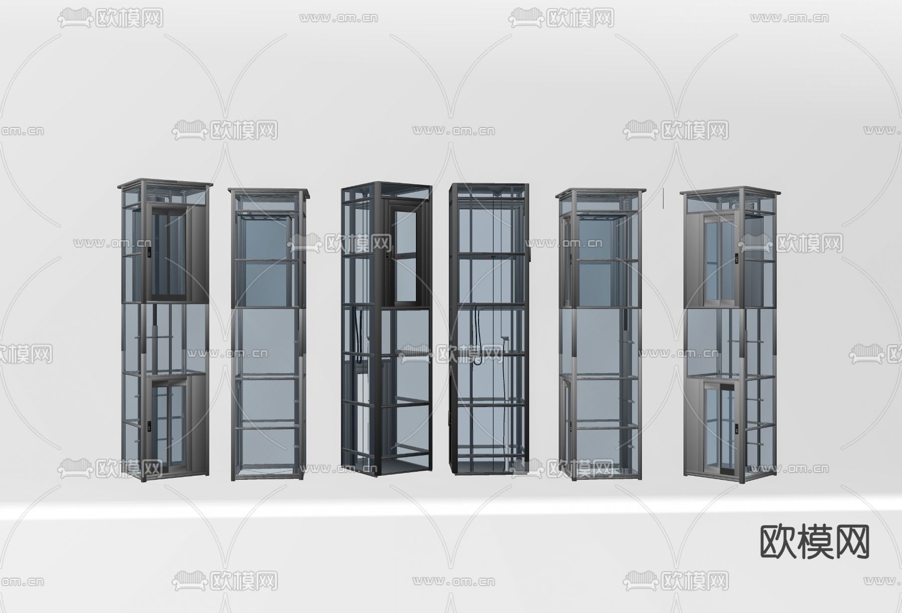 现代观光电梯 钢铁电梯 电梯间su模型下载（渲染图1）
