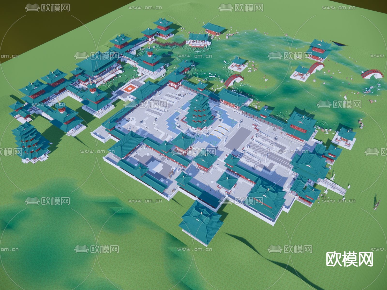 中式古建筑群su模型下载（渲染图2）